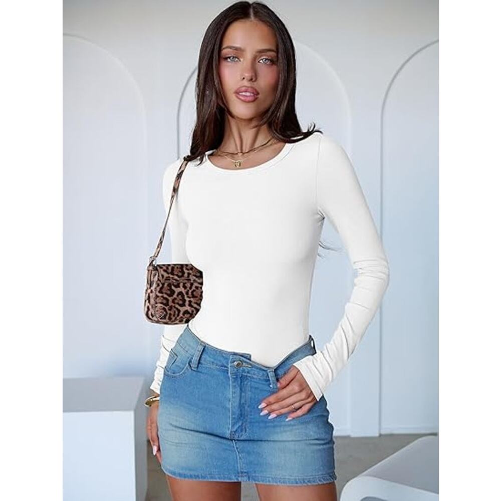 Ribbed Knit Soft Basic Tee Women Long Sleeve Crew… - image 3